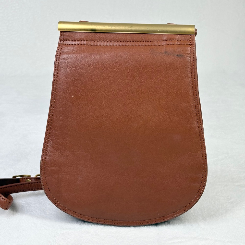 Brio Brown Leather Shoulder Bag Brass Hardware 80s Italy Saddle‎ Crossbody VTG